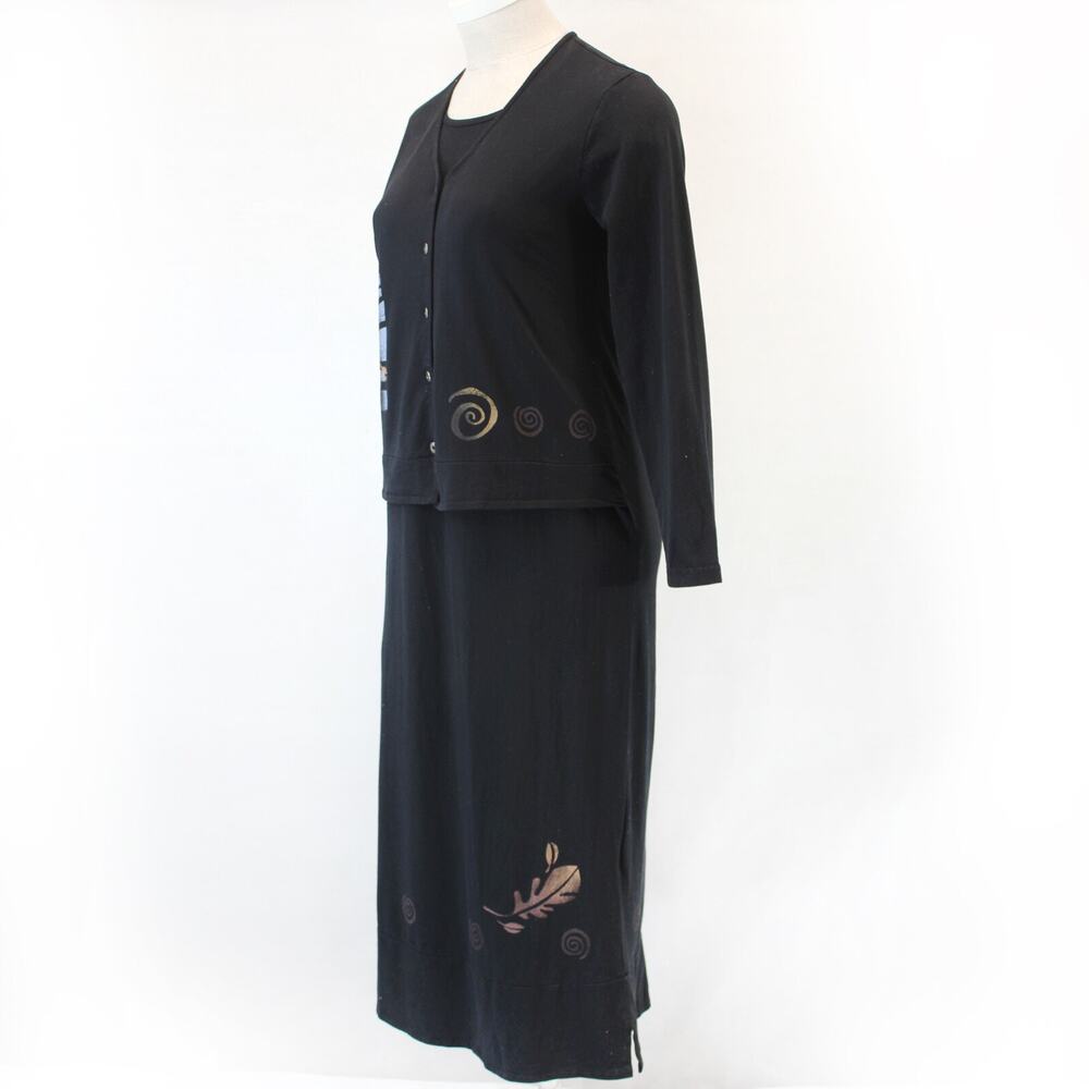Fenini Cotton Black Hand Painted Long Art to Wear Dress Medium made in USA